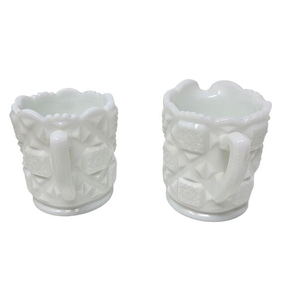 Milk Glass Cream Sugar Set Old Quilt Pattern White Vintage 1940s Westmoreland - Picture 3 of 13